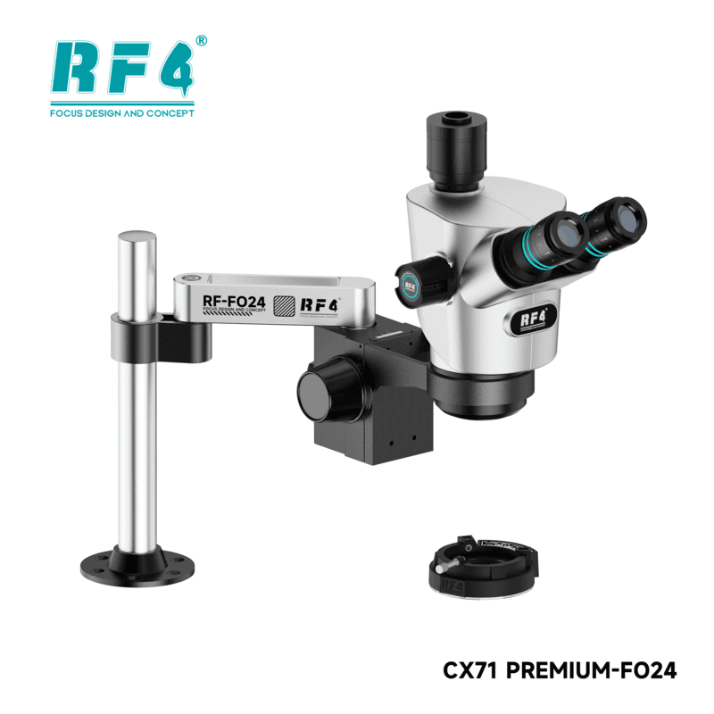 Microscópio Binocular RF4 CX71 Premium-FO24 com suporte de braço articulado e anel de LED