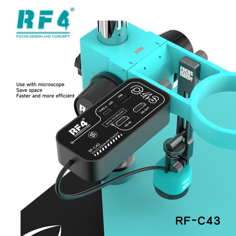 RF-C43 — uso junto ao microscópio, economiza espaço