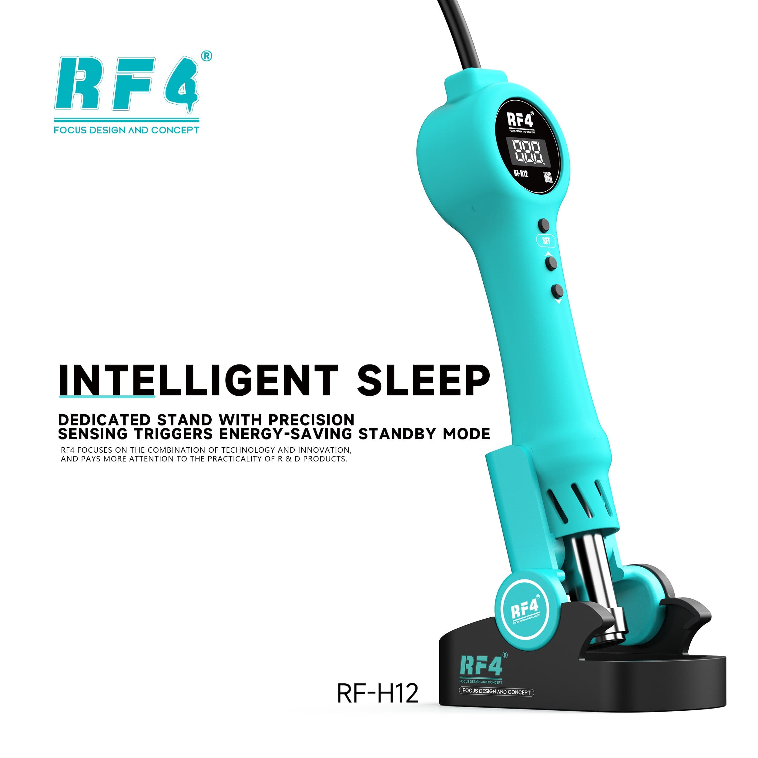 RF4 RF-H12 — hibernação inteligente: dock com sensor de precisão ativa o standby