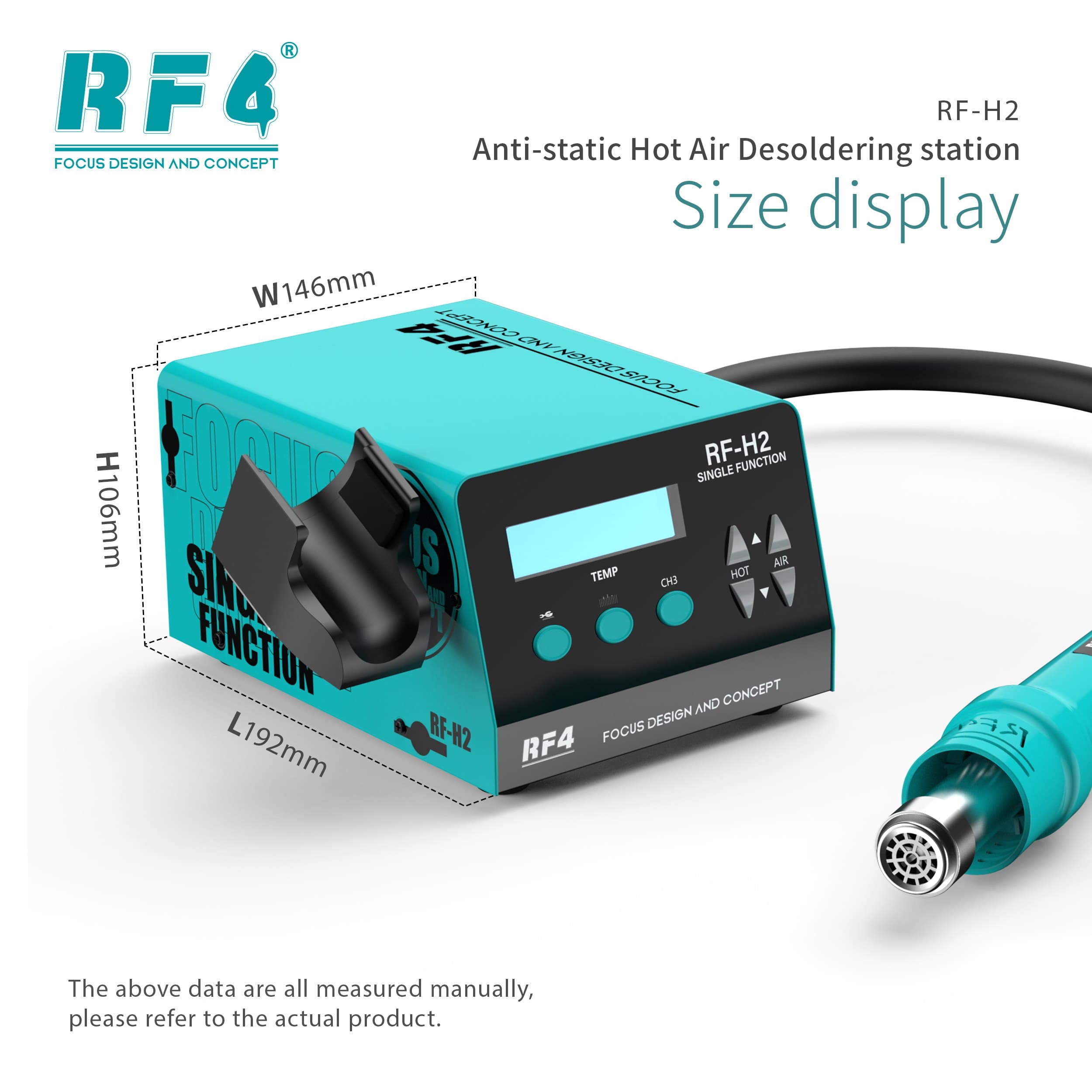 RF4 RF-H2 — dimensões: 192 × 146 × 106 mm
