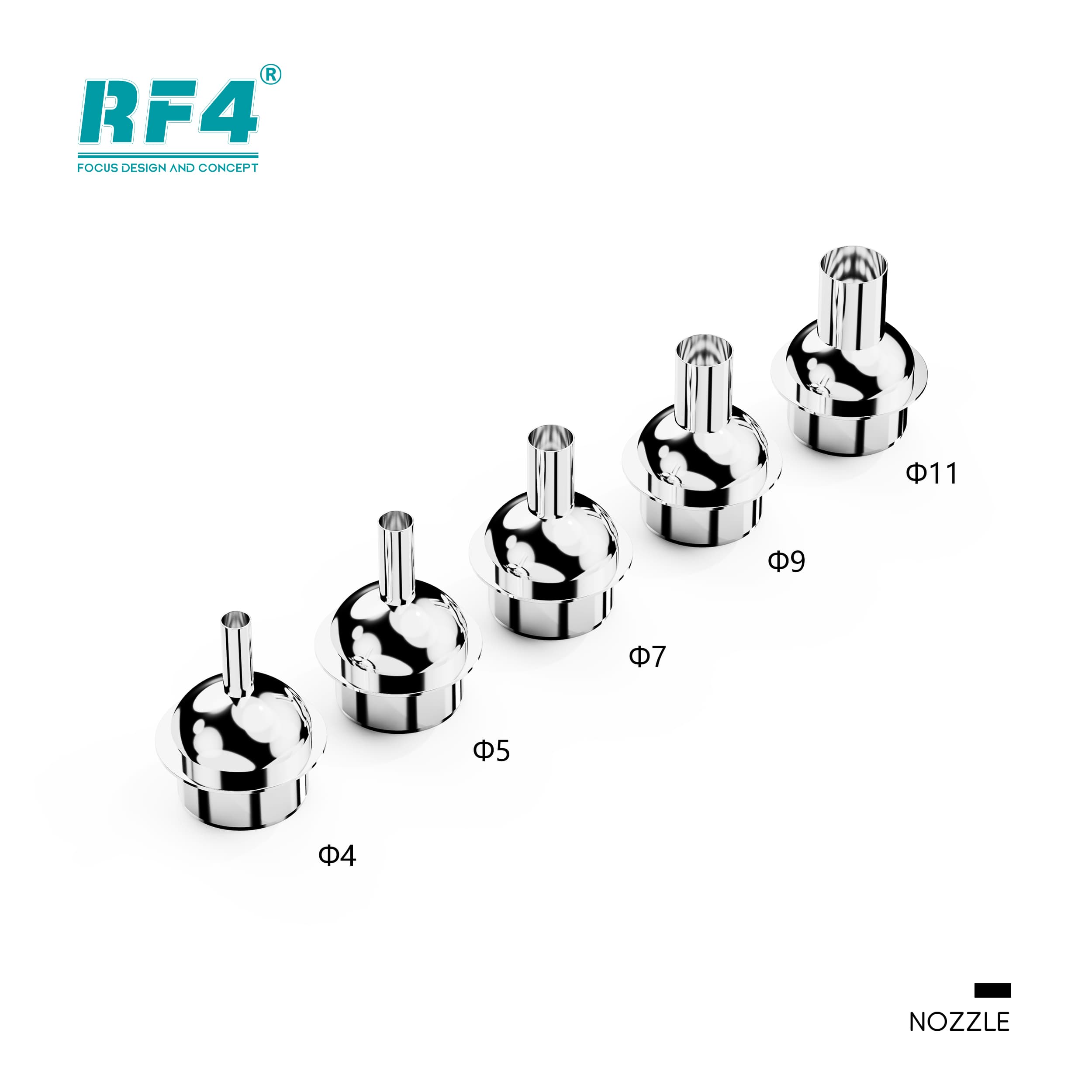RF4 RF-H3 — 5 bocais inclusos: Φ4, Φ5, Φ7, Φ9 e Φ11 mm