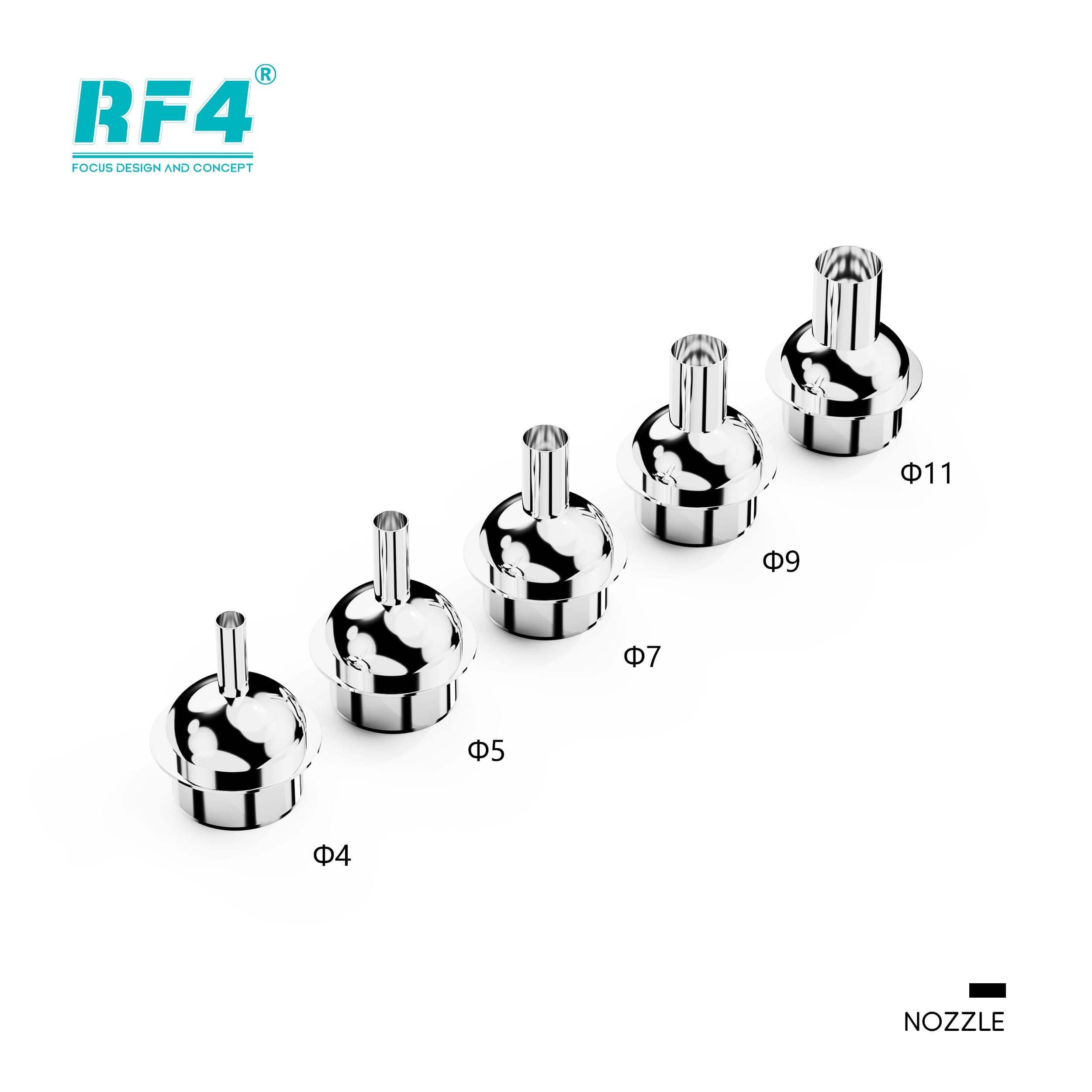 RF4 RF-H4 — 5 bocais inclusos: Φ4, Φ5, Φ7, Φ9 e Φ11 mm