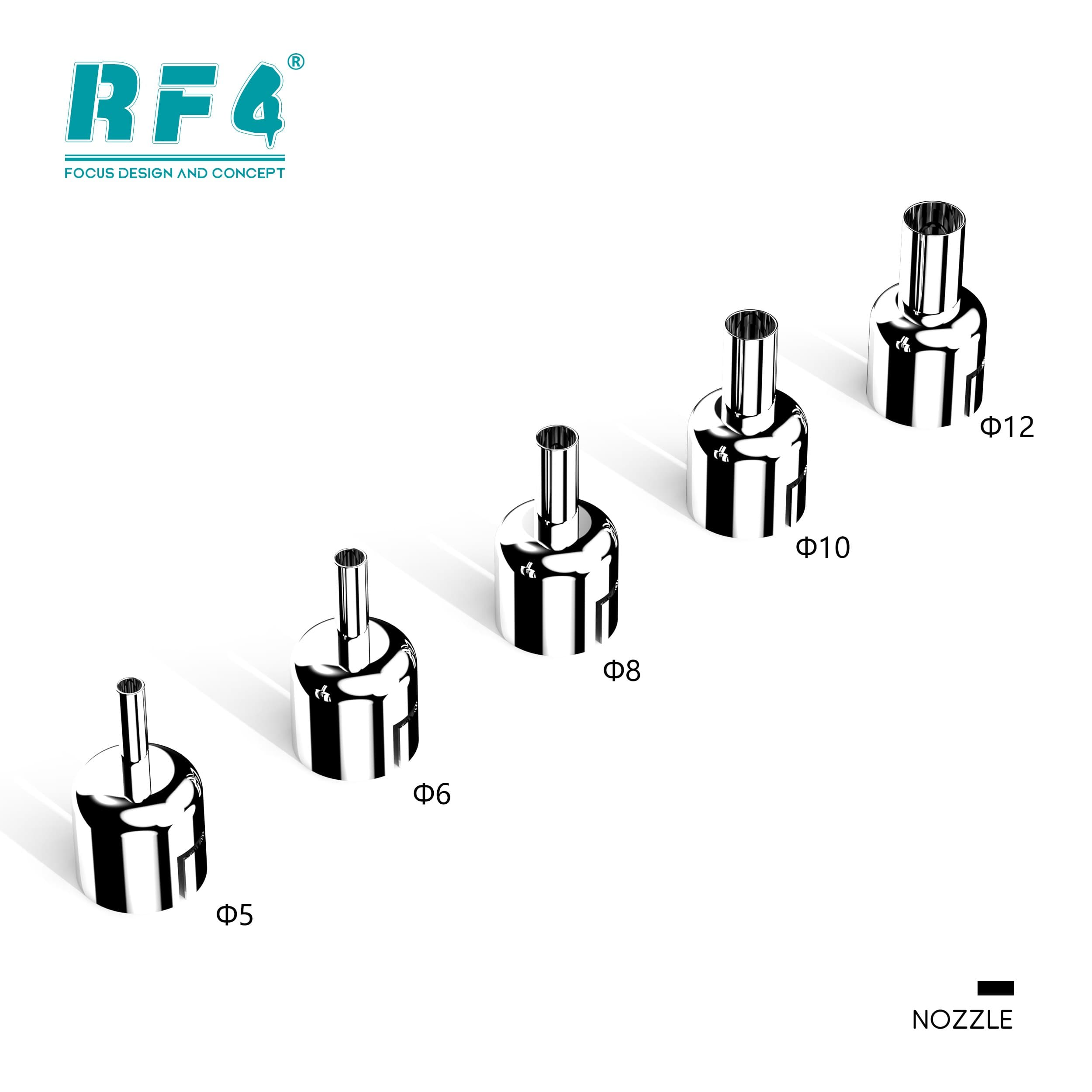 RF4 RF-H5 — 5 bocais inclusos: Φ5, Φ6, Φ8, Φ10 e Φ12 mm