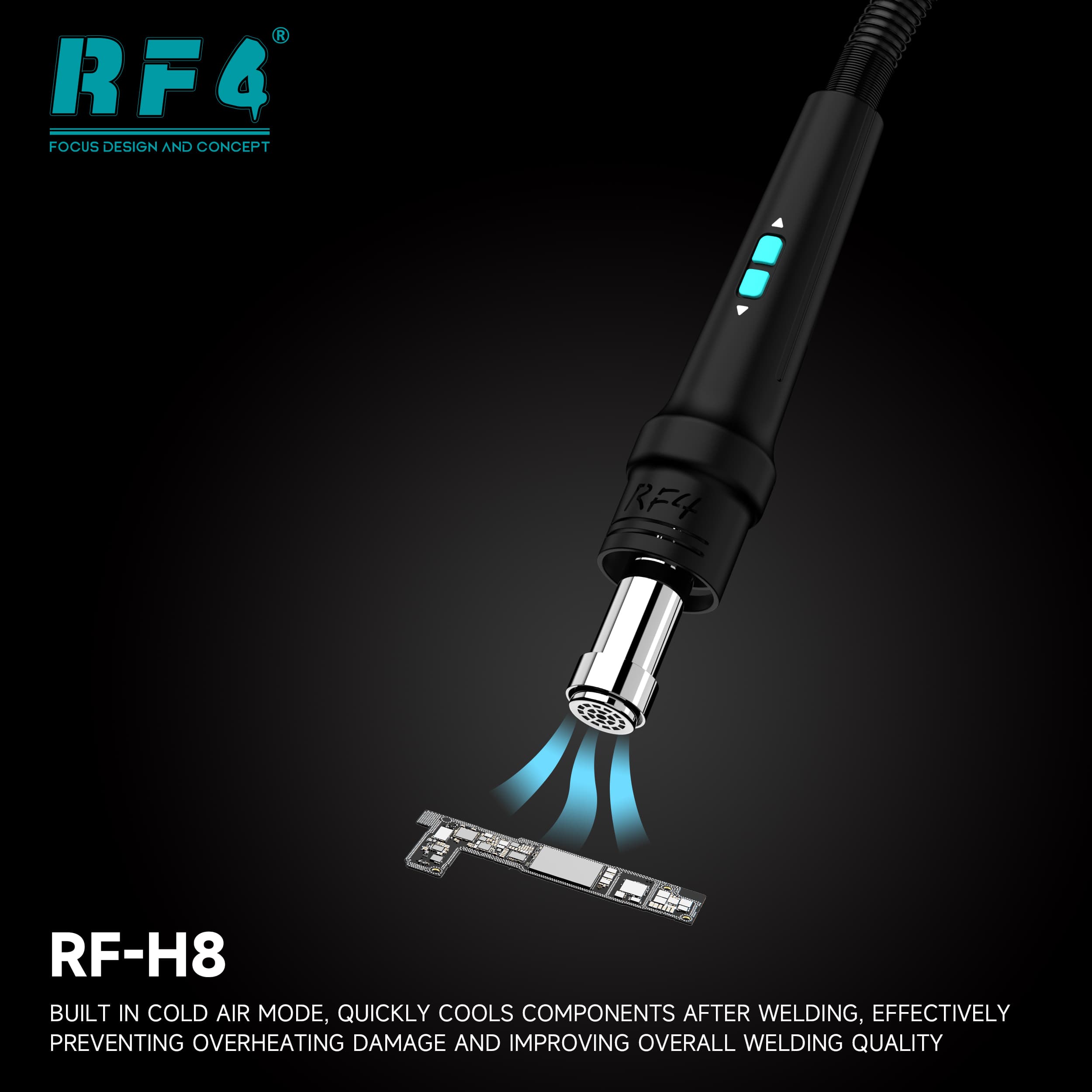 RF4 RF-H8 — modo ar frio embutido: resfria o componente após a solda